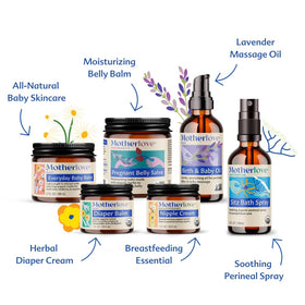 Motherlove Pregnant Belly Salve jar, soothing non-GMO formula for pregnancy skin comfort.