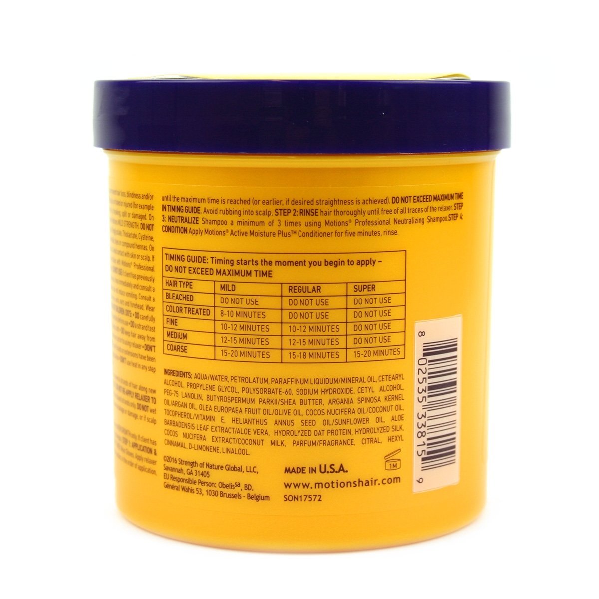 Motions Professional Hair Relaxer Smooth and Silken Super bottle back label with usage