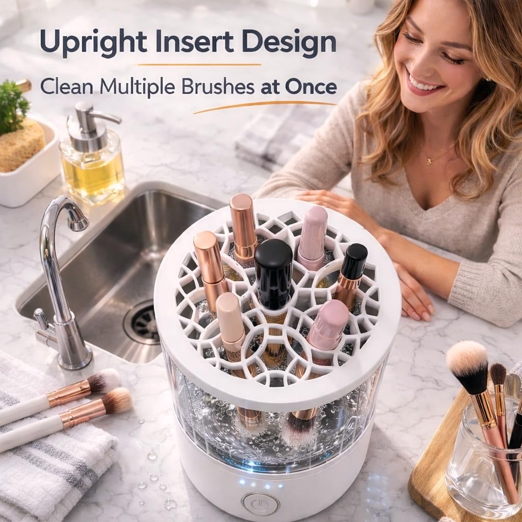 Mottinhill makeup brush cleaner compact design fits small spaces on vanity