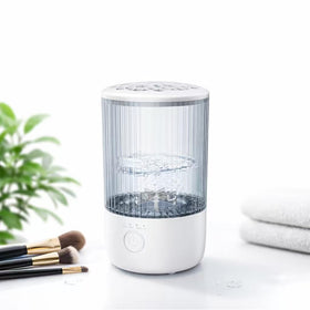 Mottinhill makeup brush cleaner machine front view on vanity shows compact design for daily use