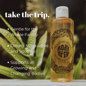Mountain Ocean Body Trip application on arm demonstrates light, non-greasy hydration
