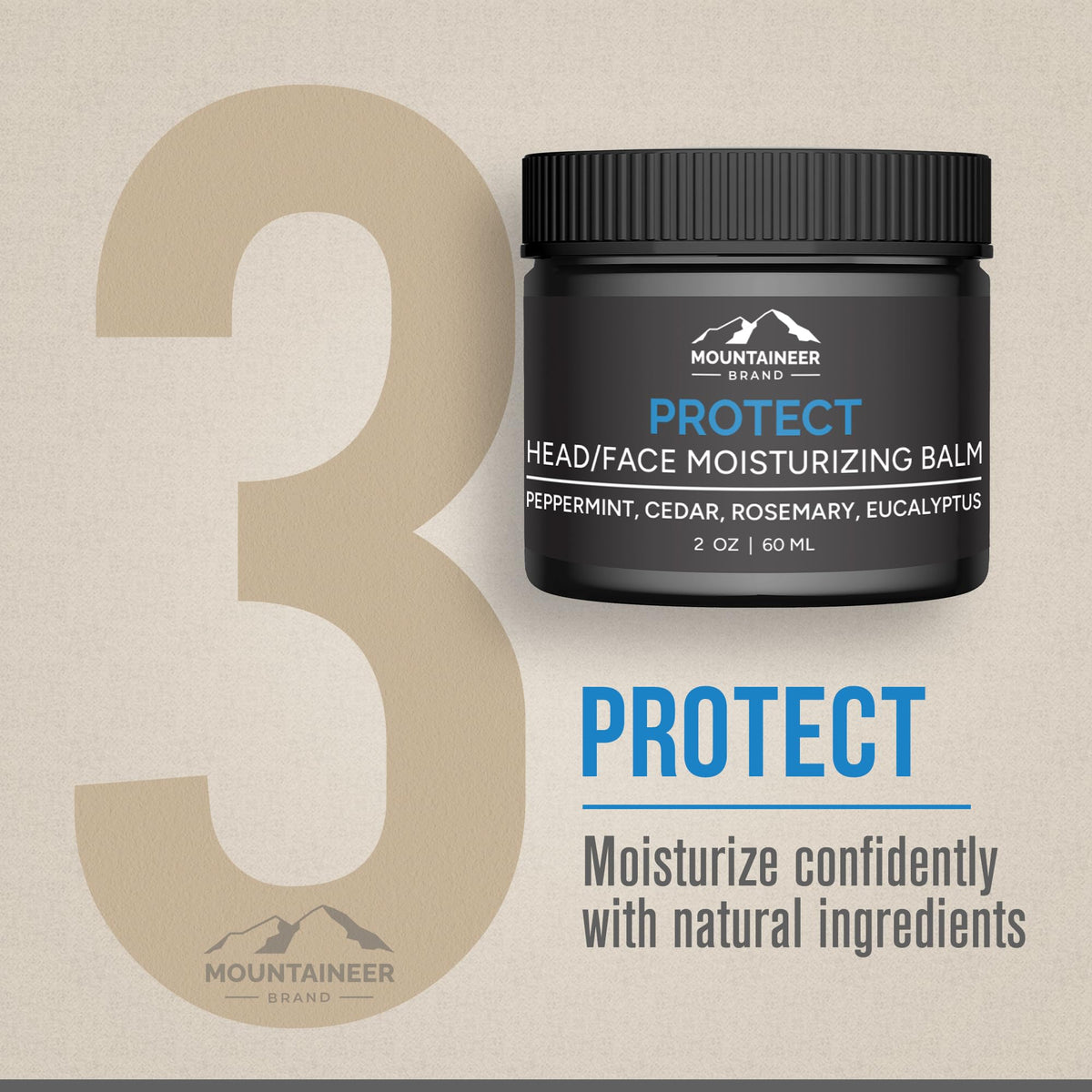 Mountaineer Brand 100% natural ingredients label highlights plant-based care.