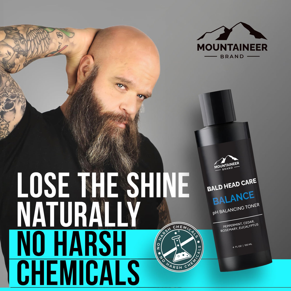 Application close-up shows Shine Away being dabbed for even scalp balance.