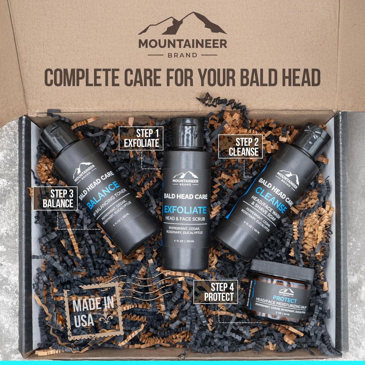 Mountaineer Brand Bald Head Cleanse Wash with rich lather for close shave base.