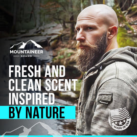 Mountaineer Brand Bald Head Exfoliator bathroom scene conveys daily routine readiness.