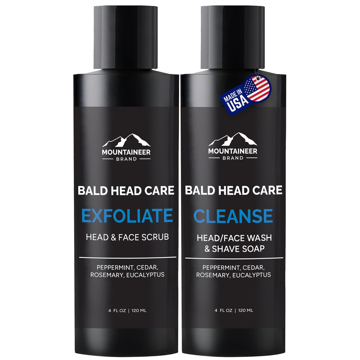 Mountaineer Brand Bald Head Exfoliator bottle showcases easy daily scalp cleansing.
