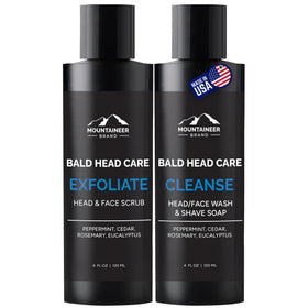 Mountaineer Brand Bald Head Exfoliator bottle showcases easy daily scalp cleansing.