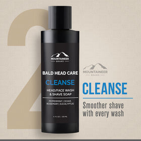 Mountaineer Brand Bald Head Exfoliator foam lather reveals rich cleansing experience.