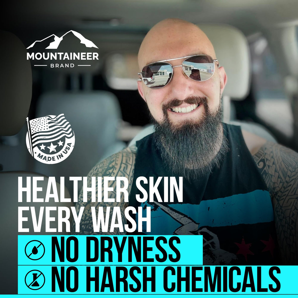 Mountaineer Brand Bald Head Exfoliator ingredients label visible indicates natural formula.