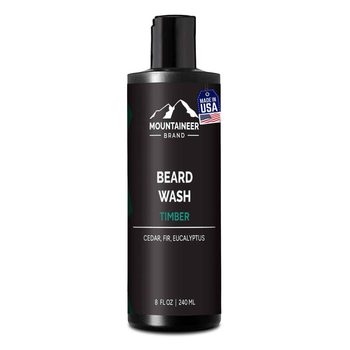 Mountaineer Brand Beard Wash bottle with timber scent for a refreshing cleanse.