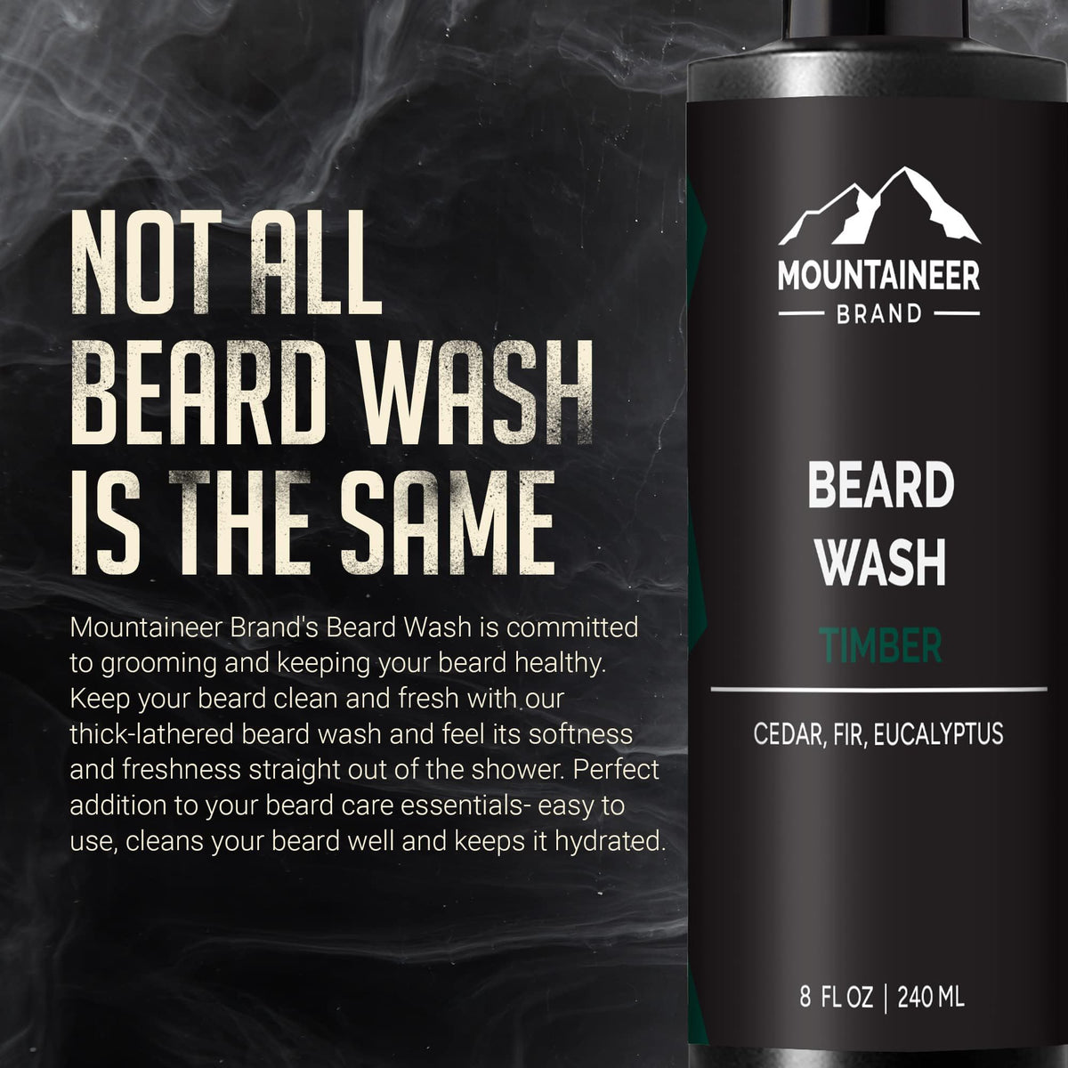 Hands massaging beard wash onto beard for gentle everyday cleansing.