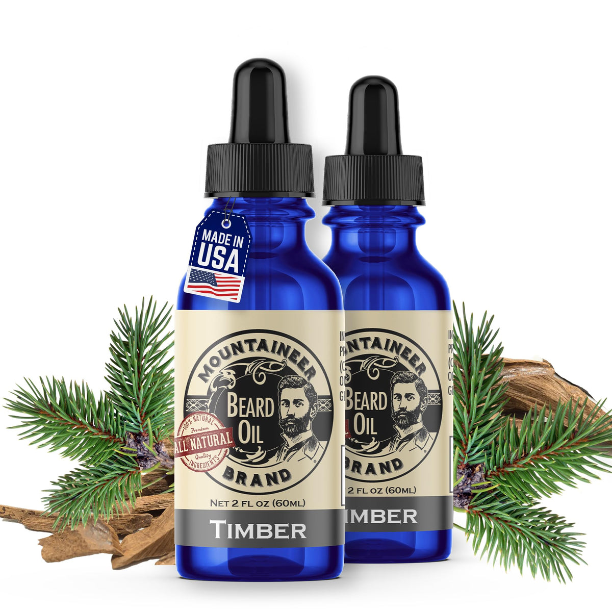 Mountaineer Brand Timber Scent Beard Oil bottle for hydrated, soft beards.