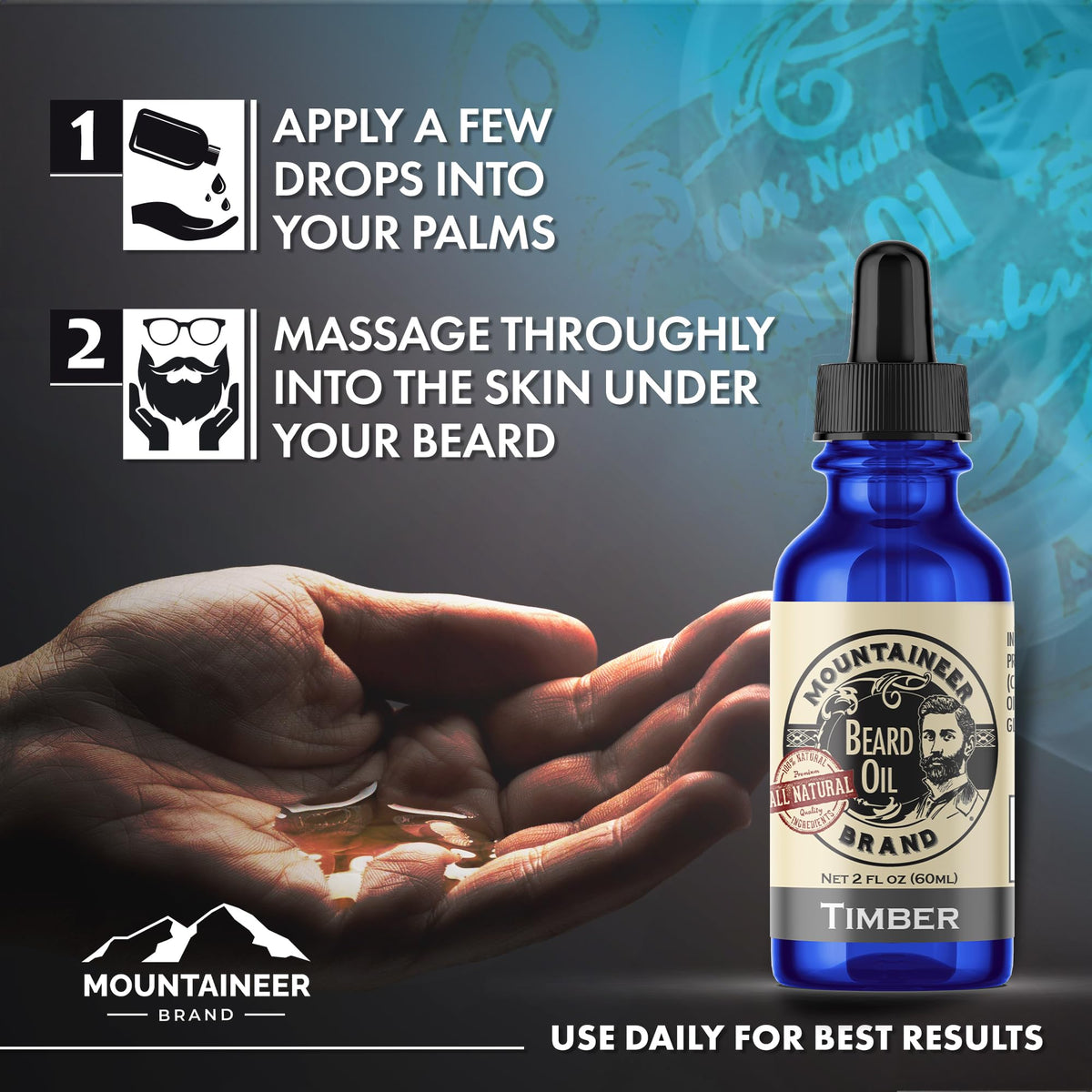 Mountaineer Brand Timber Scent Beard Oil ingredients closeup for nourishment.