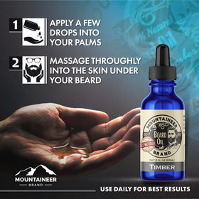 Mountaineer Brand Timber Scent Beard Oil ingredients closeup for nourishment.