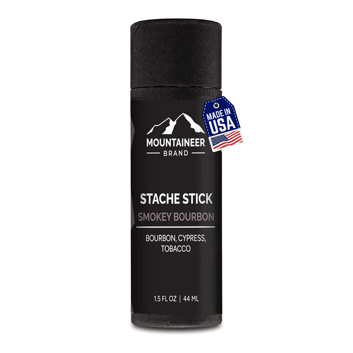 Mountaineer Brand Stache Stick with bourbon scent for natural hold.