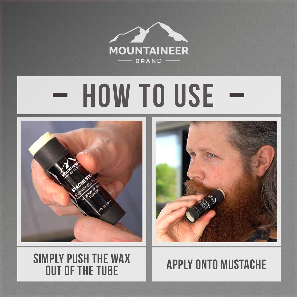 Mountaineer Brand Stache Stick long-lasting styling for a tidy silhouette.