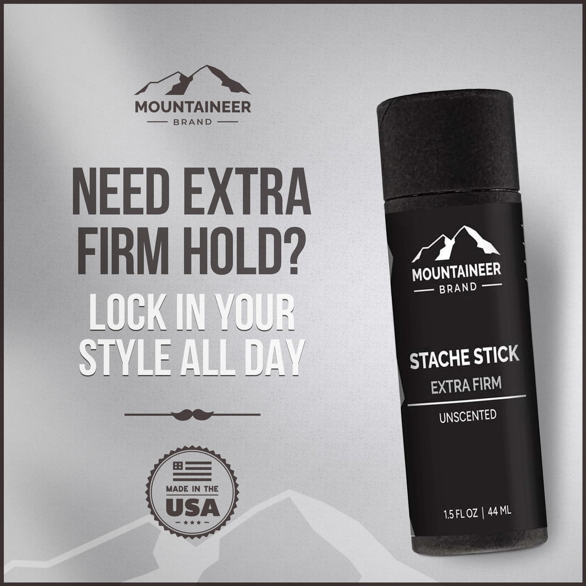 Stache Stick twists, curls, and shapes for a lasting look.