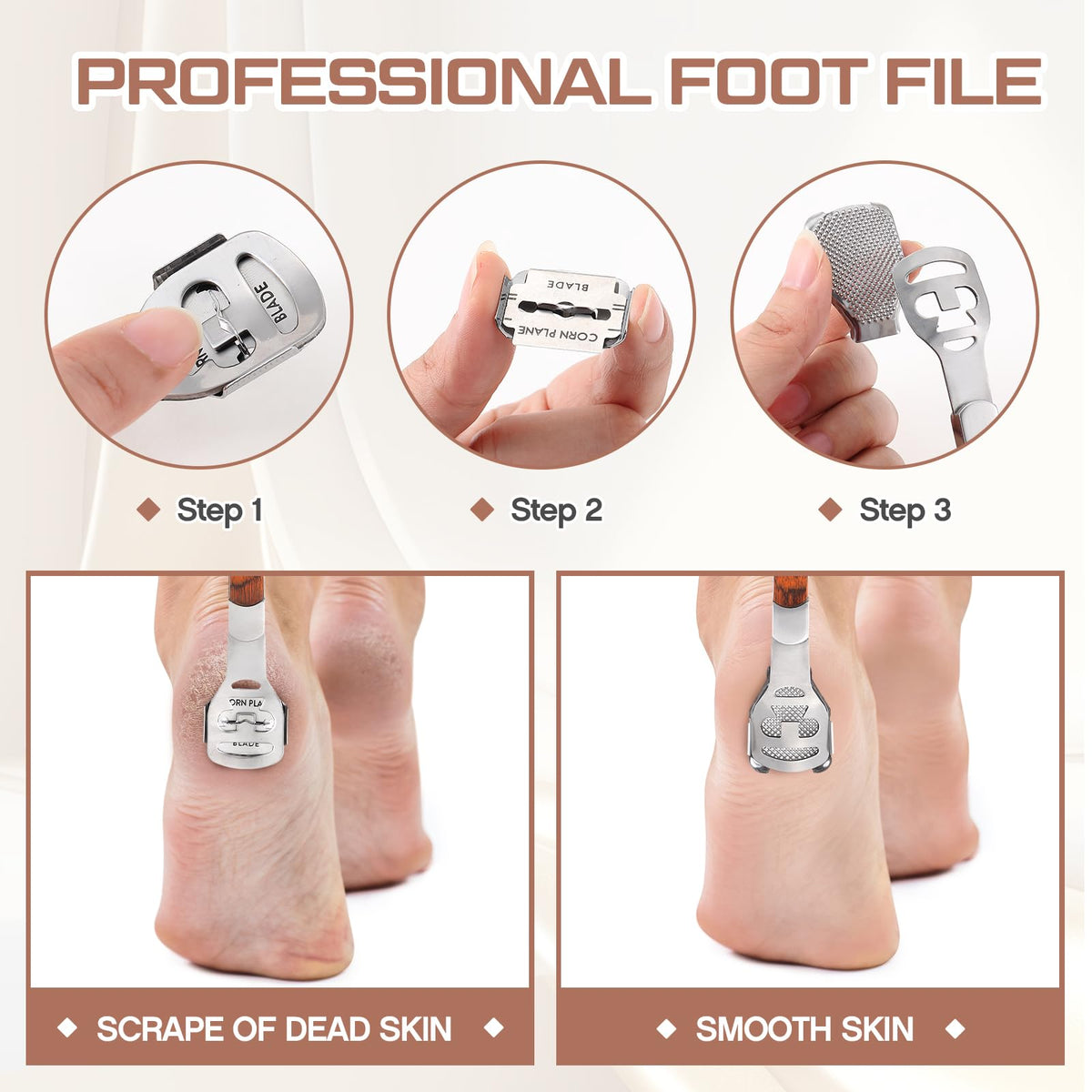 Moxweyeni double-sided foot file offering versatile exfoliation for varied skin.