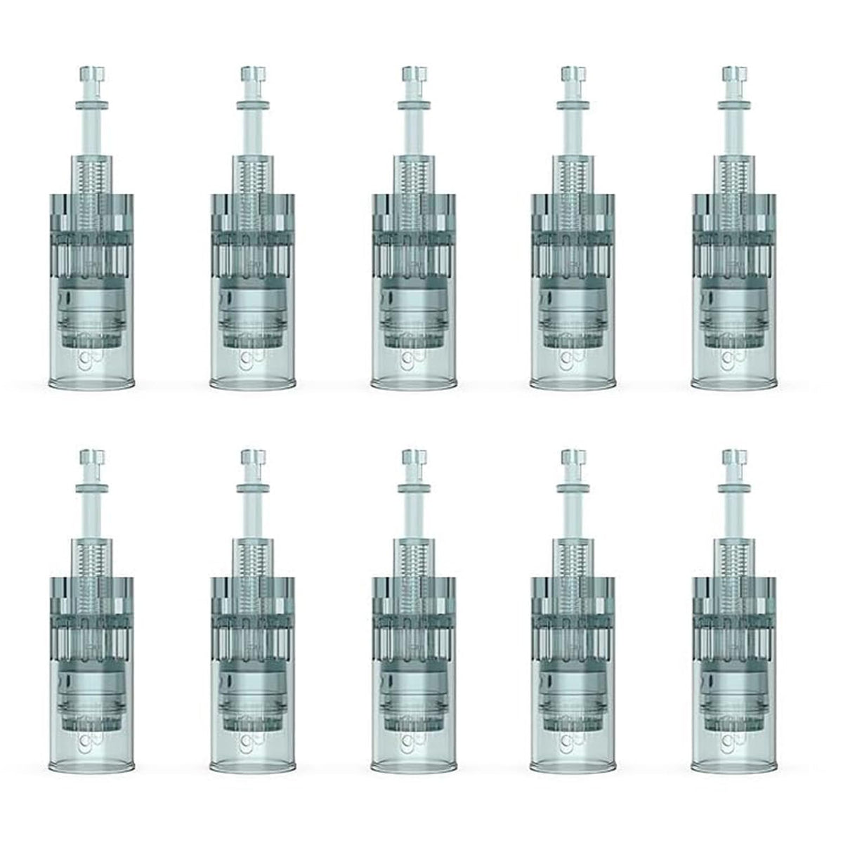 Box-open view of MPK microneedling cartridges showing organized replacement options