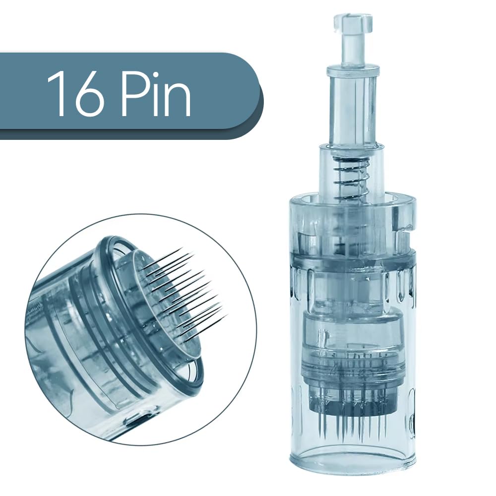 Close-up of MPK 16-pin cartridge tips for Dr Pen M8/M7S delivering precision