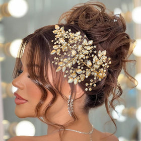 Mpoikba bridal hair band in a leaf design offers elegant side or back wear