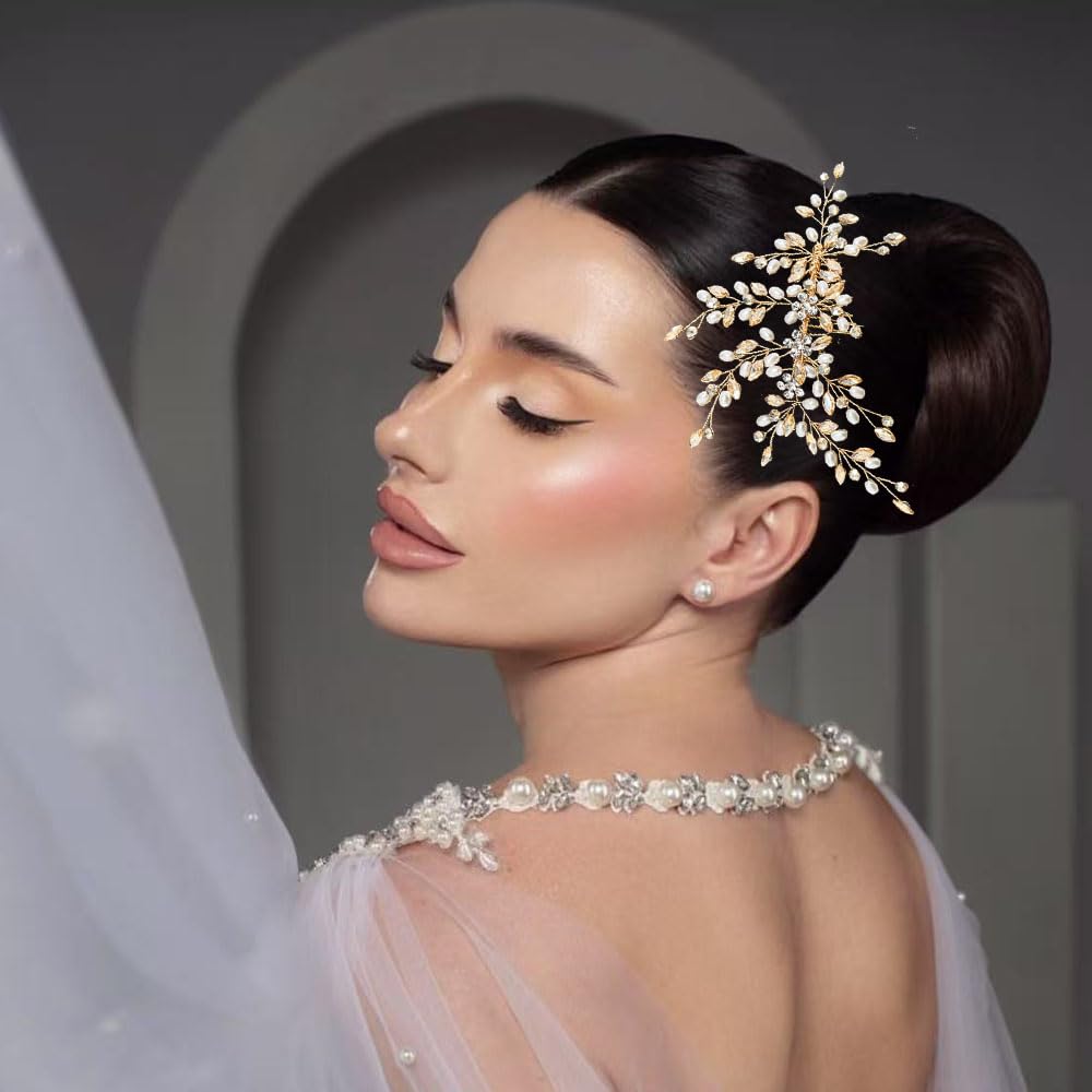 Mpoikba bridal hair comb with rhinestones and pearls for secure styling