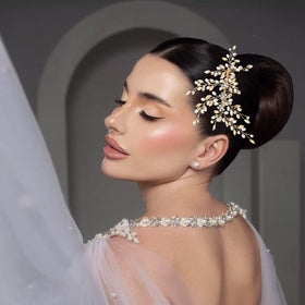 Mpoikba bridal hair comb with rhinestones and pearls for secure styling