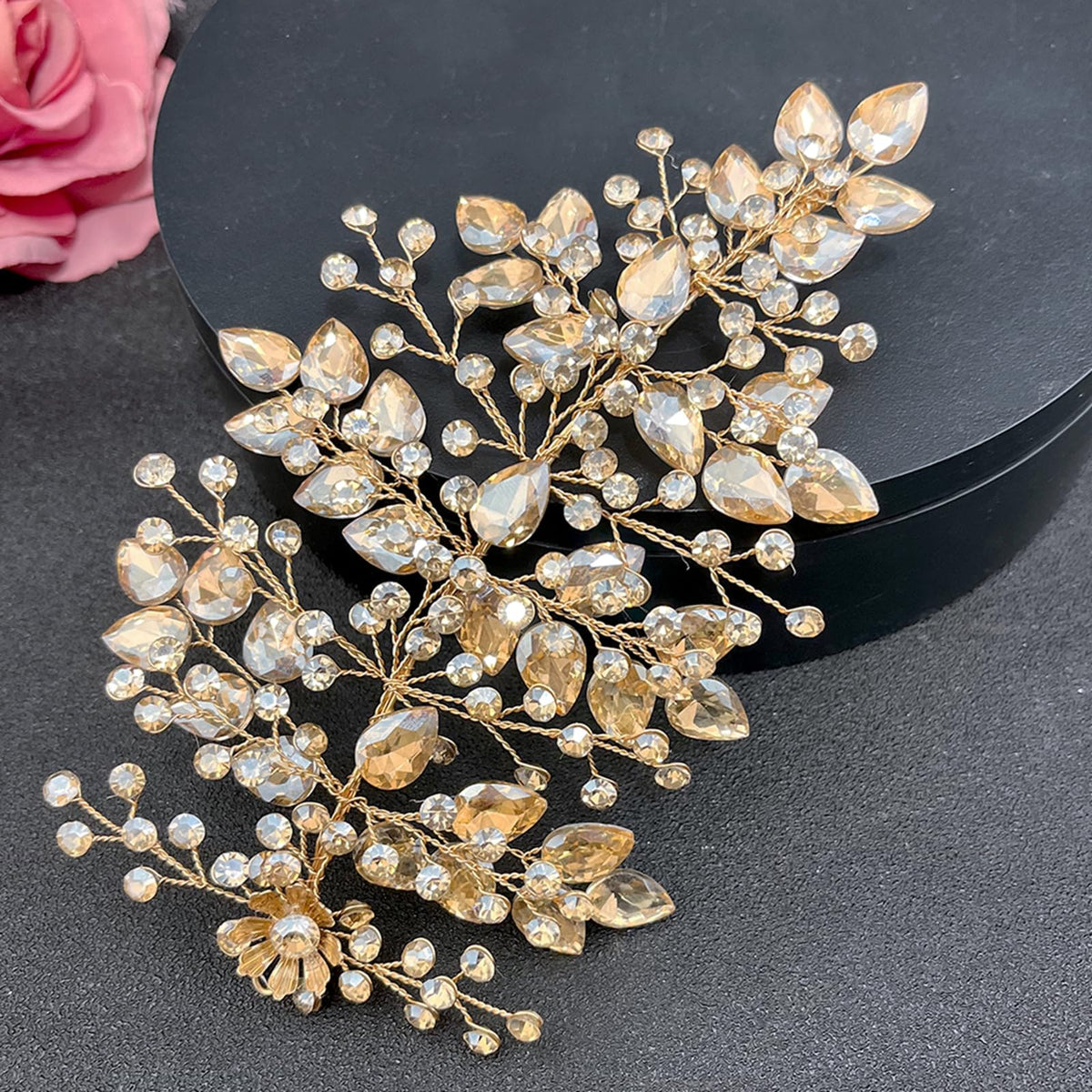 Mpoikba rhinestone leaf wedding hair piece adds radiant sparkle to the bridal look