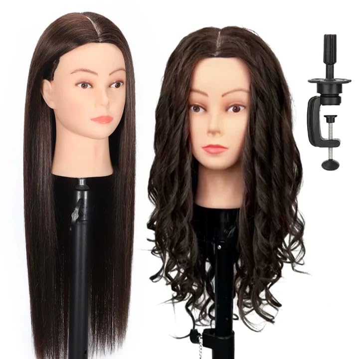 MQHIHI 22-inch mannequin head with braiding hair for realistic practice at home or salon.