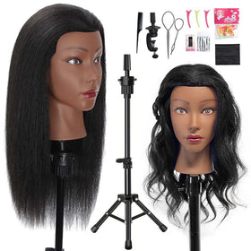MQHIHI mannequin head with tripod stand close-up; realistic hair texture ideal for braiding practice.