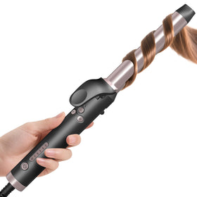 MQUPIN rose-gold rotating curling iron creates salon-like waves with a 1-inch barrel.