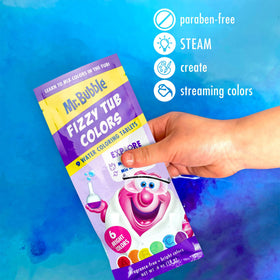 Mr. Bubble Fizzy Tub Colors blend colors, inviting creative play during bath.