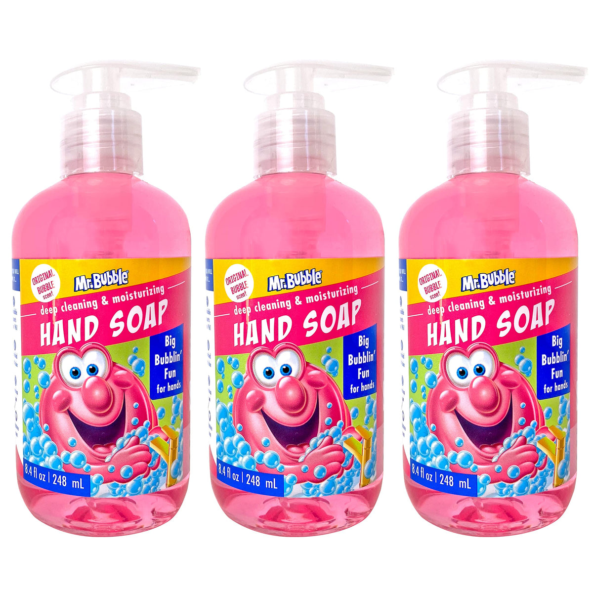 Mr. Bubble Kids Hand Soap bottle front with rich bubbles for playful handwashing.