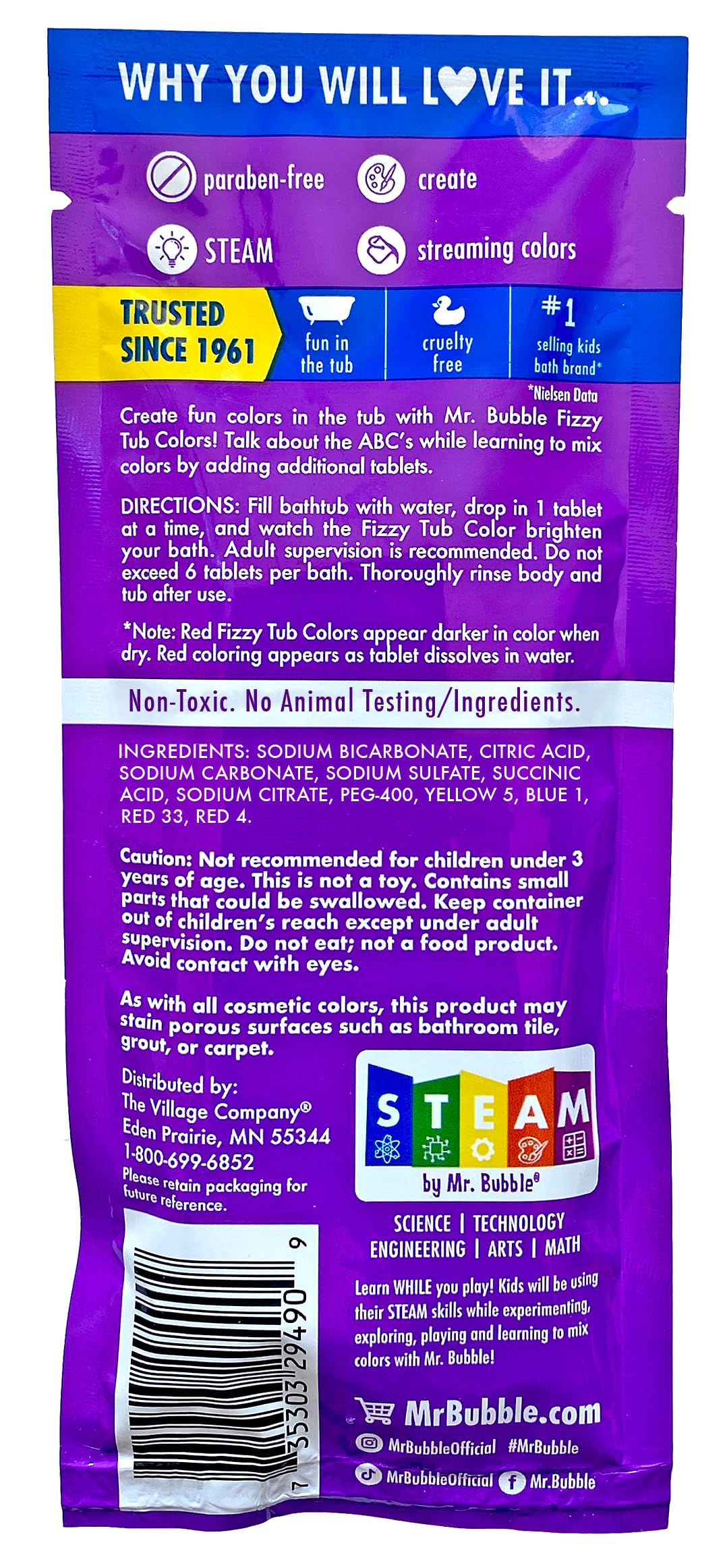 Mr. Bubble Fizzy Tub Colors are proudly made in the USA.