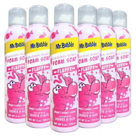 Mr. Bubble Original Foam Soap bubblegum scent bottle pour for playful bath time.