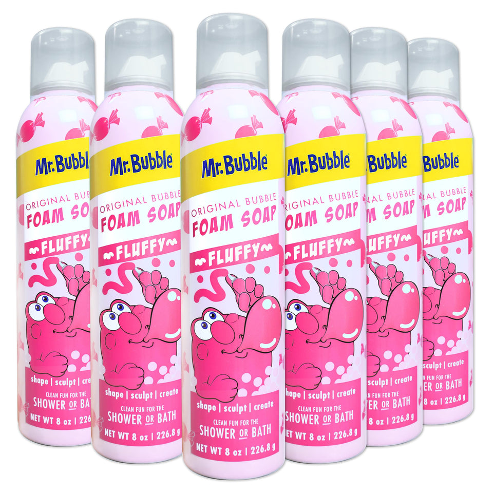 Mr. Bubble Original Foam Soap bubblegum scent bottle pour for playful bath time.