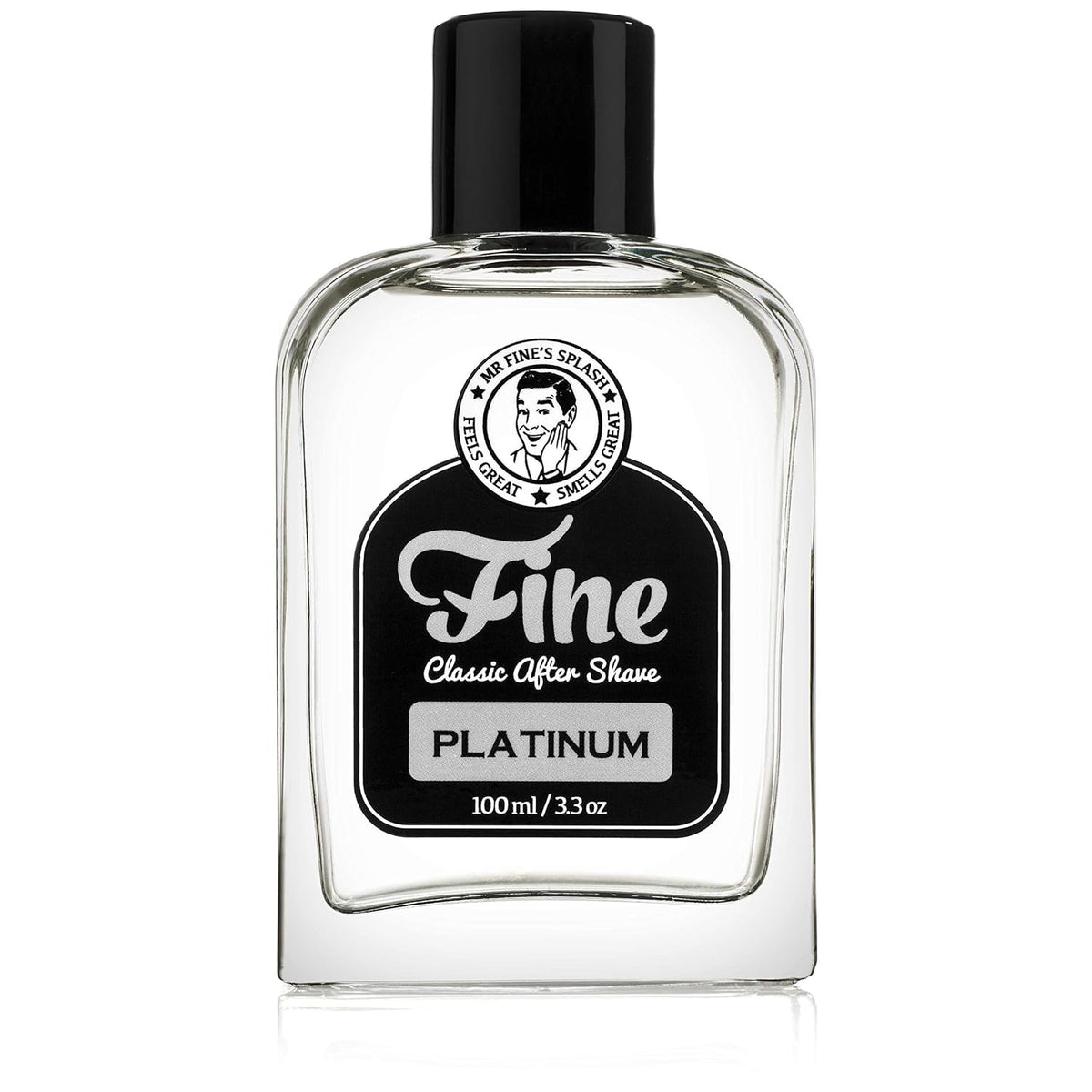 Mr. Fine Platinum bottle highlighting a premium aftershave fragrance for daily grooming.