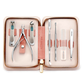 MR.GREEN 7in1 manicure set in pink striped leather case for elegant grooming