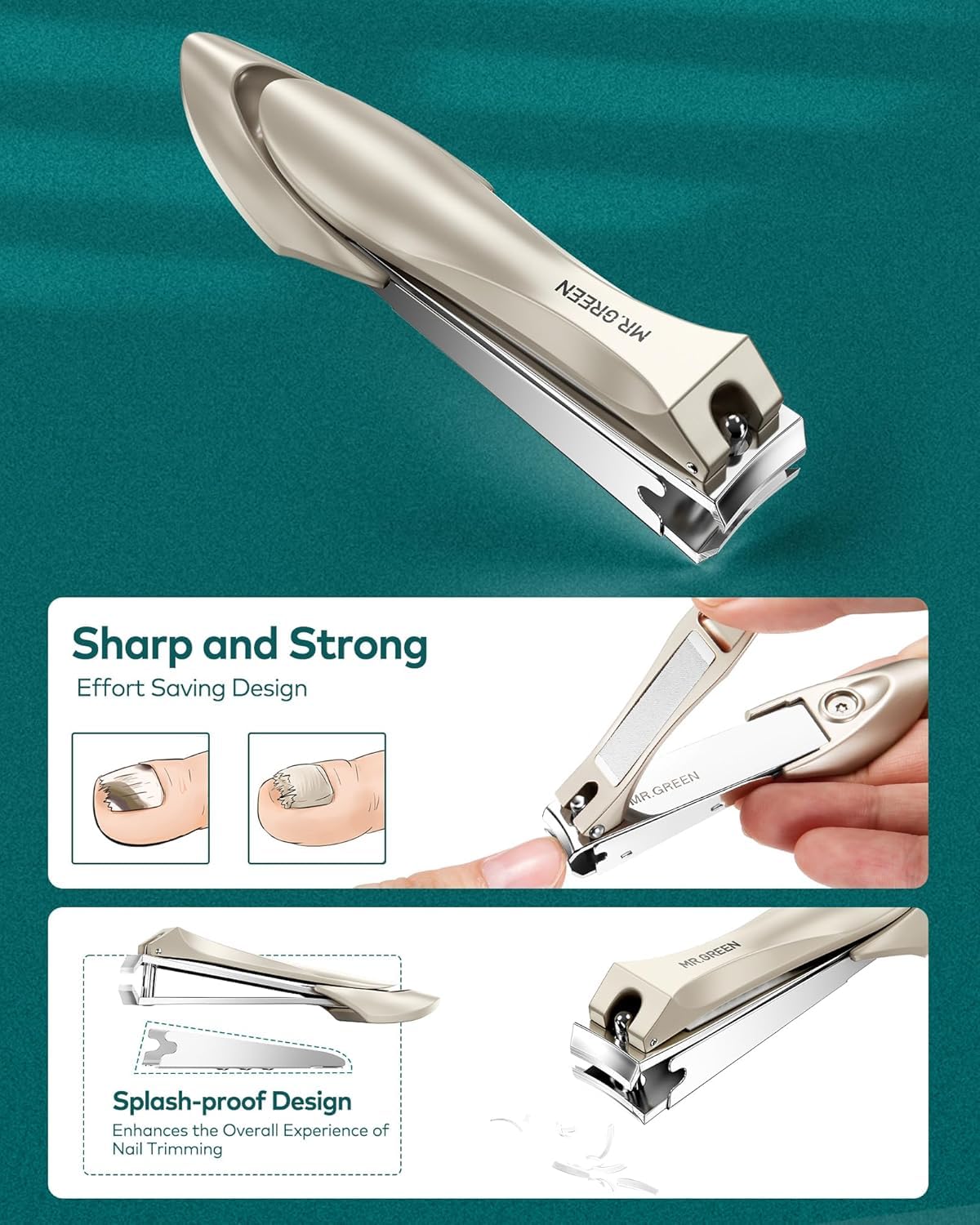 MR.GREEN anti-splash slanted nail clipper for precise cuts