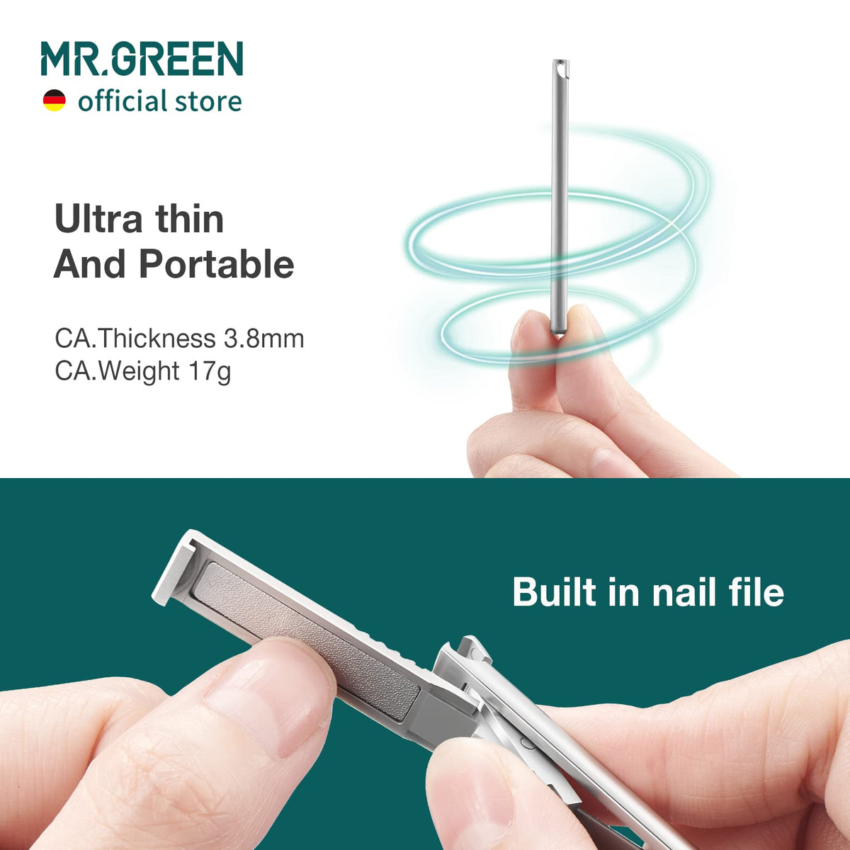 MR.GREEN built-in nail file for on-the-go touch ups