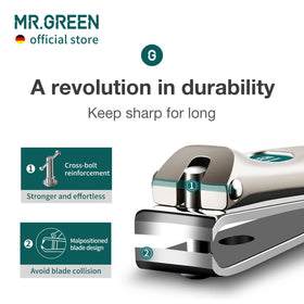 MR.GREEN stainless steel nail cutters with a glossy finish for lasting sharpness.