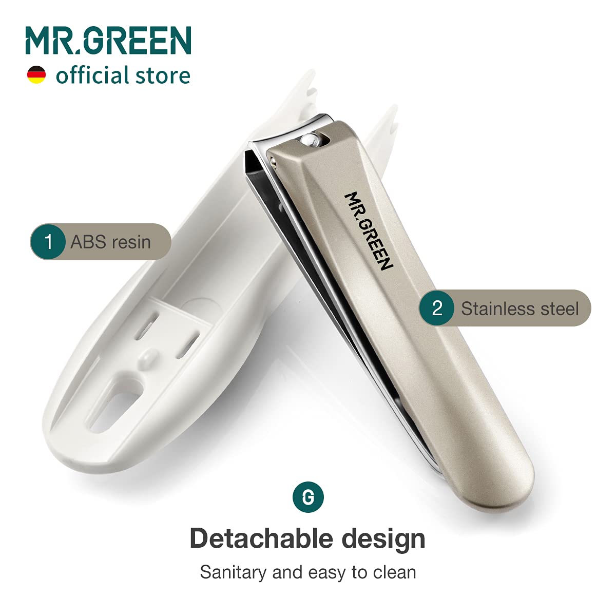 MR.GREEN nano glass file at the bottom smooths edges for a refined finish.