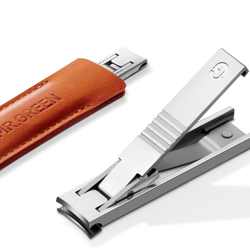 MR.GREEN ultra-thin nail clippers with dark brown leather cover for portable grooming