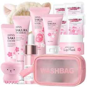 MrCuvaryas Japan Sakura skincare set front packaging, highlighting teen-friendly all-in-one care.