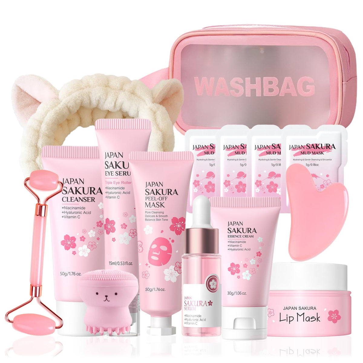 MrCuvaryas Japan Sakura Skin Care Set overview showcasing the complete kit for gentle daily cleansing and hydration.