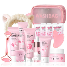MrCuvaryas Japan Sakura Skin Care Set overview showcasing the complete kit for gentle daily cleansing and hydration.