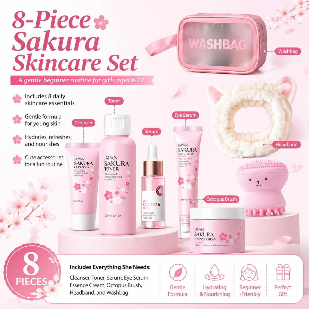 MrCuvaryas Japan Sakura Toner refreshes and balances young skin after cleansing.
