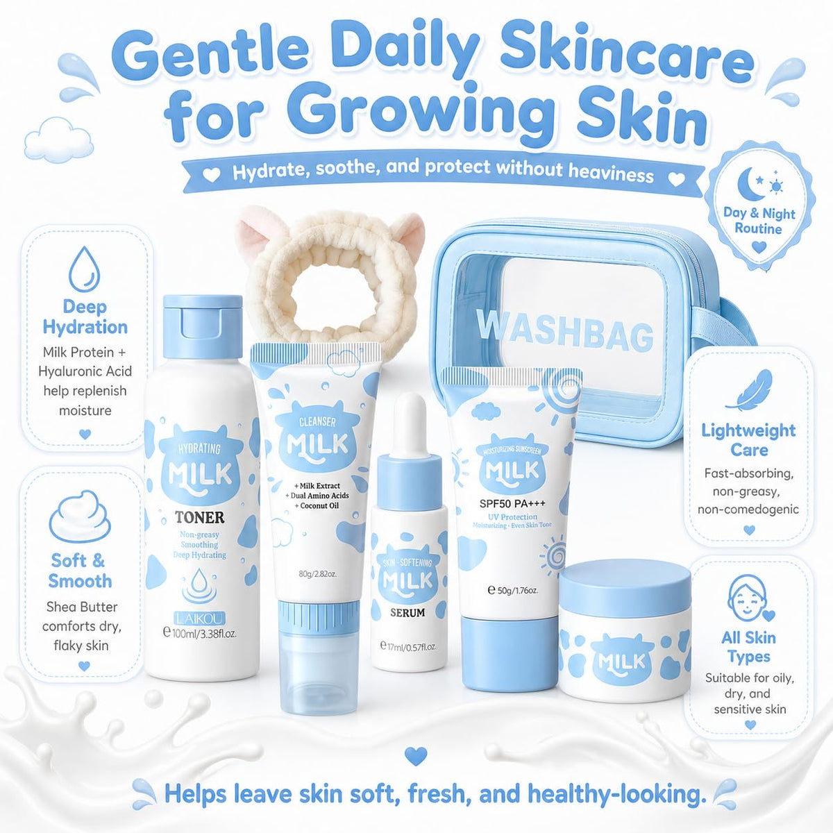 MrCuvaryas milk skin set kids cosmetic bag keeps products organized