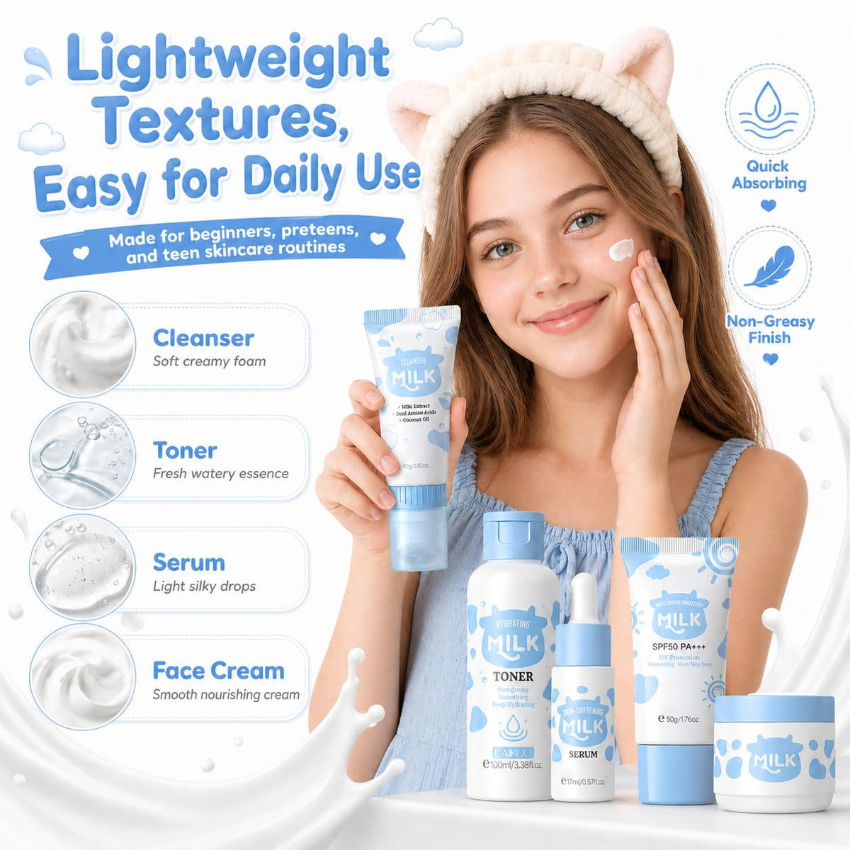MrCuvaryas milk skin set kids moisturizer 24‑hour moisture lock