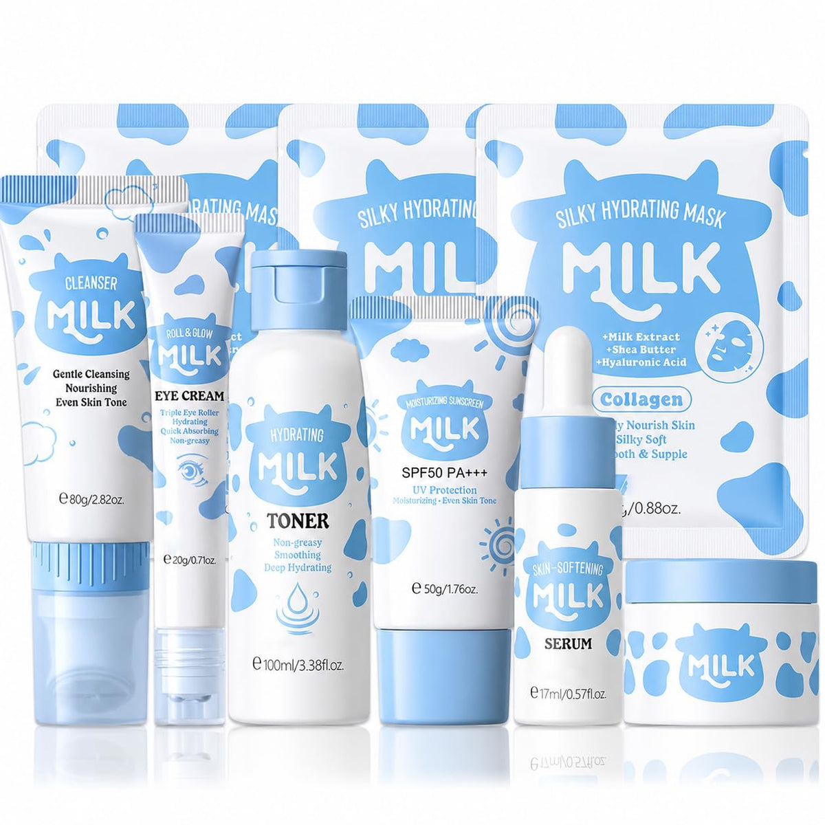 MrCuvaryas Milk Skincare Set packaging display, gift-ready and travel-friendly.